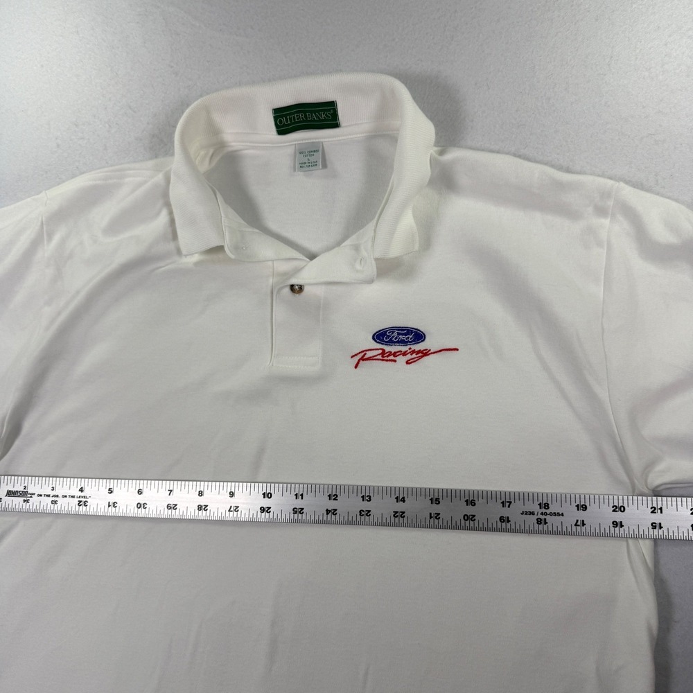 Vintage 90s Nascar Ford Racing Polo Shirt White Large Made in USA Outer Banks - Picture 6 of 9